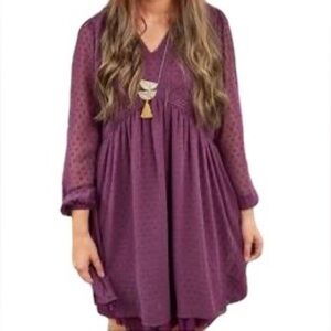 Matilda Jane Purple Polka Dot Festive Fancy Empire-Waist Dress Sz. M Long Sleeve